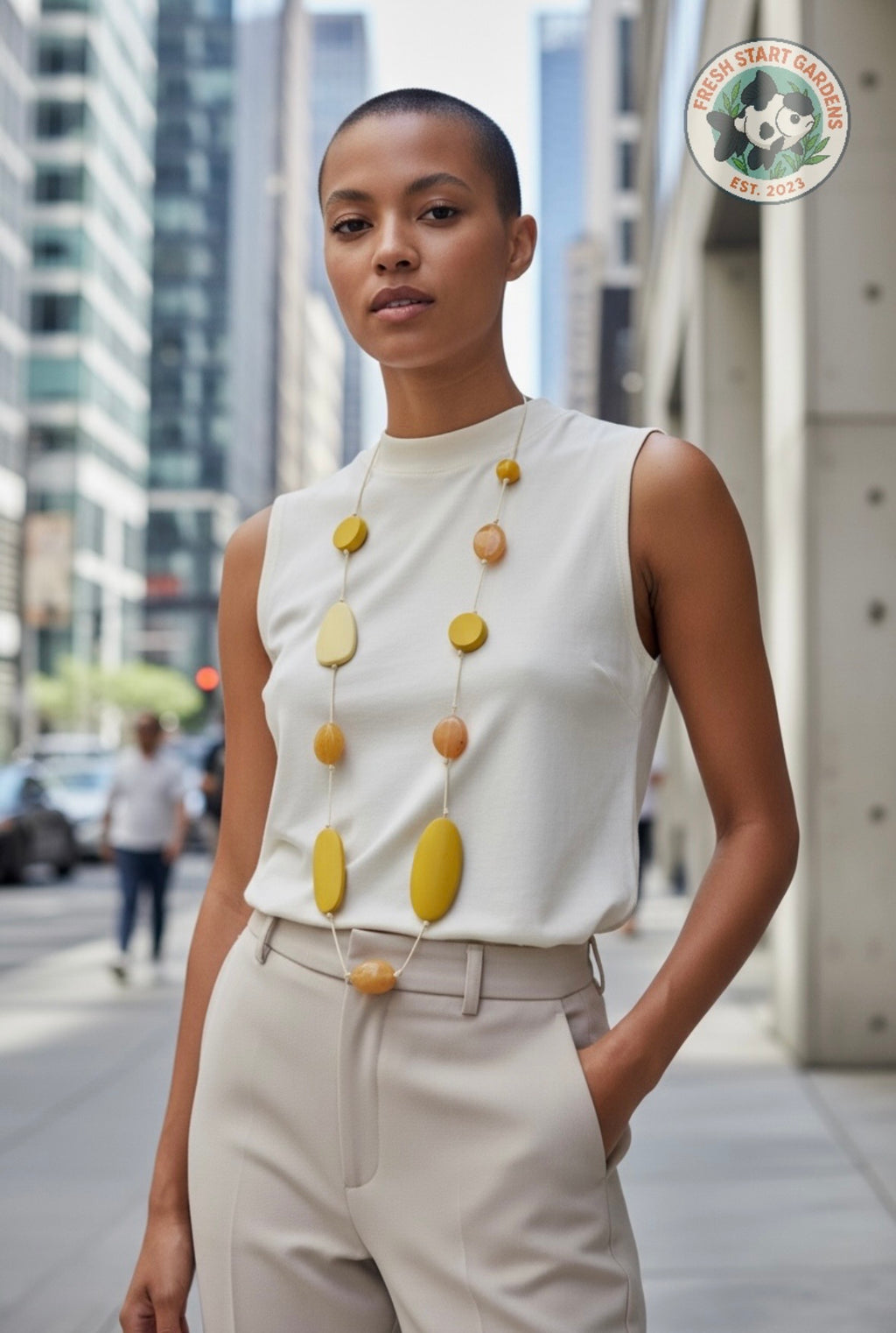 Yellow Wooden Bead Statement Necklace